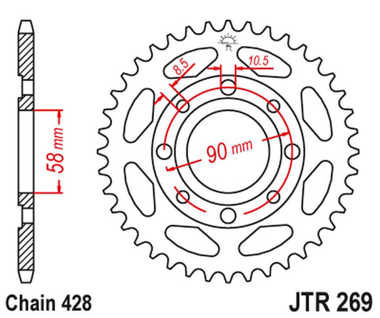 Rear Sprocket 269 50 HONDA CG 125 '02-'05, CM 125 '82-'97, CB 125T '82-'88, DAELIM VC 125 '96-'99 (26950JT) (Chain. 428), JT Sprockets