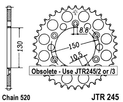 Rear Sprocket 270 44 HONDA XL 250 R '82-'83 (MD03) (27044JT) (Chain. 520), JT Sprockets