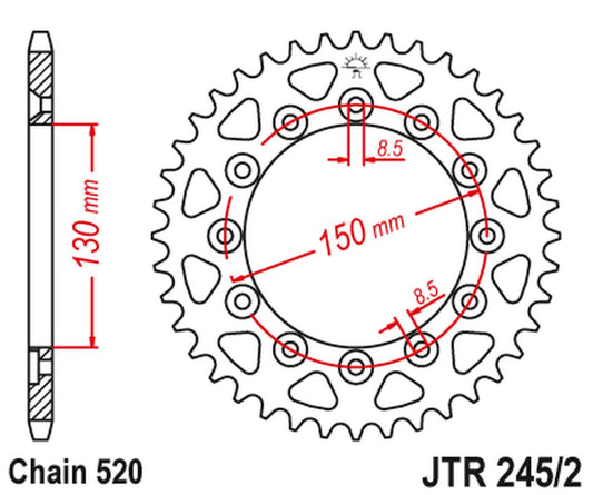Rear Sprocket 270 51 YAMAHA YZ/YZF/WRF '99-'24 (27051JT) (Chain. 520), JT Sprockets