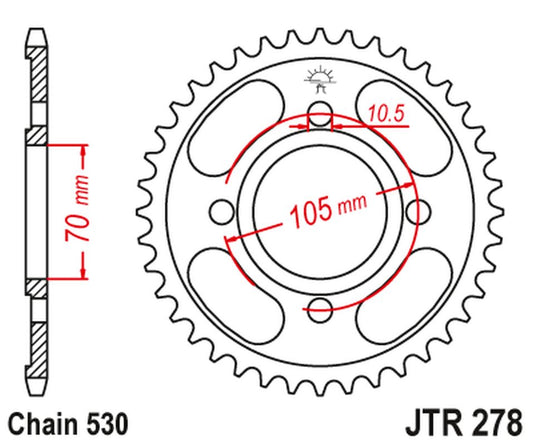 Rear Sprocket 278 34 HONDA CB 250 '73-77',CJ 250 '76-79', CB 360/400 '75-79' (27834JT) (Chain.530), JT Sprockets