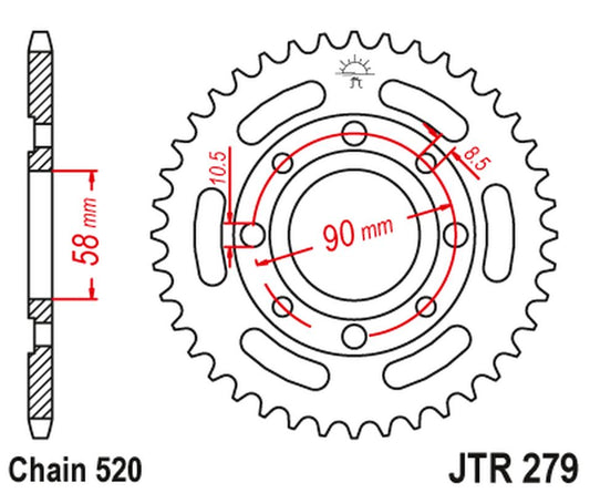 Rear Sprocket 279 30 HONDA CB 250 TWO FIFTY, NIGHTHAWK '92-'02, CMX250 REBEL (27931JT) (Chain. 520), JT Sprockets