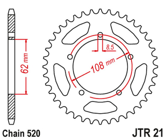 Rear Sprocket 3557 40 APRILIA 125 PEGASO '89-99, 125 TUAREG WIND '90-92 (355740JT) (Chain. 520), JT Sprockets