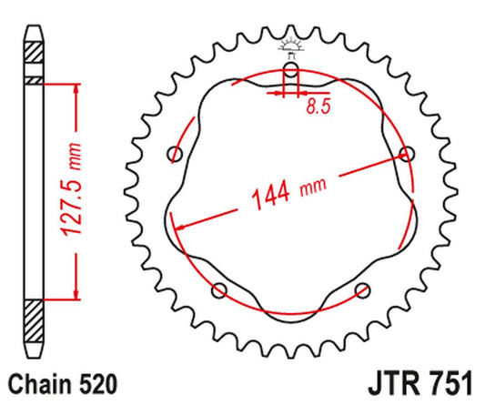 Rear Sprocket 4320M 40 Aluminium (ERGAL) DUCATI MONSTER 800 S2R '05-'07, HYPERMOTARD 950 '19-'23, BIPOSTO 748/S '95-'03 (Chain. 520) (STREETFIGHTER/EVO 848 '08-'15 KONWERSJA NA Chain. 520) (ADAPTER NEEDED JTA750B), JT Sprockets