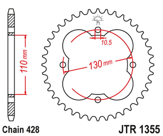 Rear Sprocket 4355 48 HONDA TRX 90 '93-19', TRX 125 '87-88' (435548JT) (Chain.428), JT Sprockets