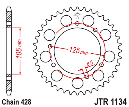 Rear Sprocket 4413 50 YAMAHA XT 125X/SM '05-'09 (441350JT) (Chain. 428) - Replaces JTR1134.50ZBK, JT Sprockets