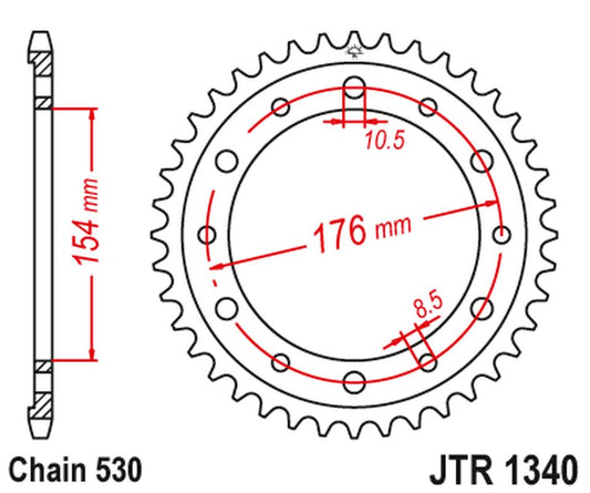 Rear Sprocket 4434 43 HONDA VFR750, VFR800 V-TEC '02-'14, VFR800X CROSSRUNNER '11-'15 (443443JTZBK) (Chain. 530) COLOR BLACK, JT Sprockets