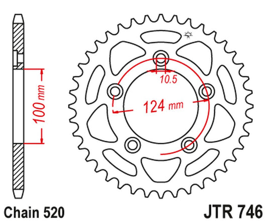 Rear Sprocket 4444 48 DUCATI PANIGALE 899 14-15, SCRAMBLER 800 15-18 (-2) (444448JT) (Chain.520), JT Sprockets