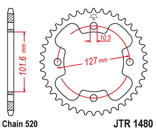 Rear Sprocket 4480 38 POLARIS 450 OUTLAW '08-10', 500 PREDATOR '03-07', 525 OUTLAW '08-10' (448038JT) (Chain.520), JT Sprockets