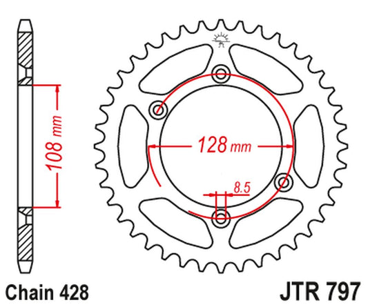 Rear Sprocket 4488 57 KAWASAKI KLX 125 '03-06, SUZUKI DR-Z 125 '03-20 (448857JT) (Chain. 428), JT Sprockets
