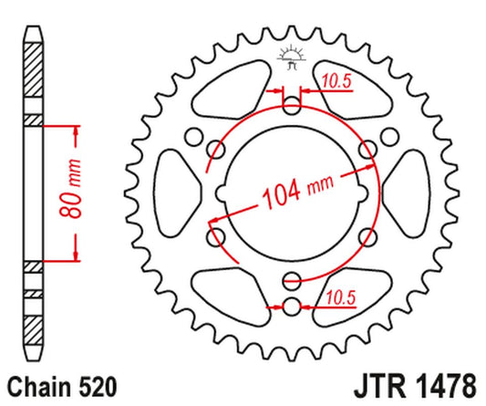 Rear Sprocket 4578 40 POLARIS (457840JT) (CAN BE USED INSTEAD OF 478 40 JTR478.40) (Chain. 520) , JT Sprockets