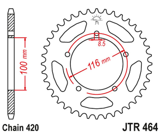 Rear Sprocket 464 44 KAWASAKI KX 60 '83-03', KX 80 '83-85' (46444JT) (Chain.420), JT Sprockets