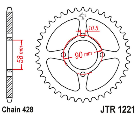 Rear Sprocket 4669 42 HONDA CBR 125 11-17 (-2) (446942JT) (Chain. 428) SCREW HOLE 10,5 - CAN REPLACE 269 42, JT Sprockets
