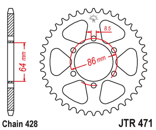 Rear Sprocket 471 45 KAWASAKI KE 125 '76-87', KE 175 '76-78' (47145JT) (Chain.428) , JT Sprockets