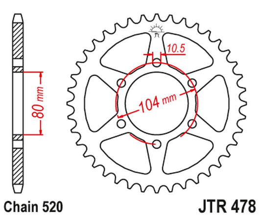 Rear Sprocket 478 38 KAWASAKI ZX6R (05-17), Z750 (47838JT) (Chain. 520) , JT Sprockets