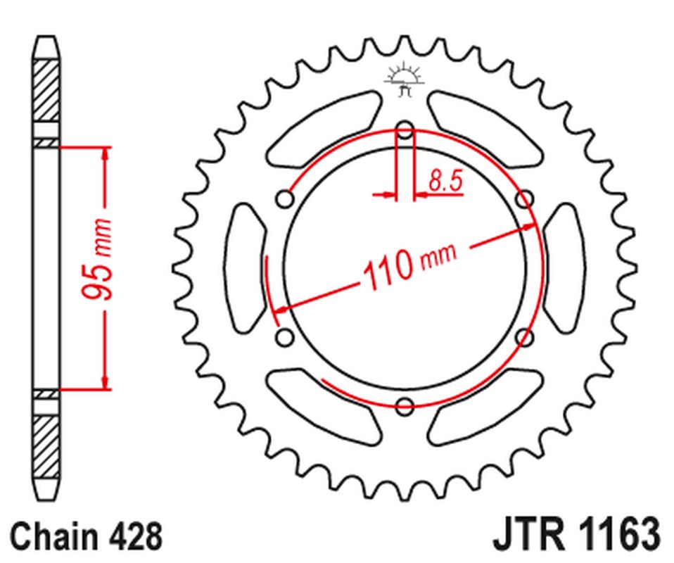 Rear Sprocket 486 45 CAGIVA 125 ELEFANT/STX ALETTA ROSSA '83-88' (48645JT) (Chain. 428), JT Sprockets