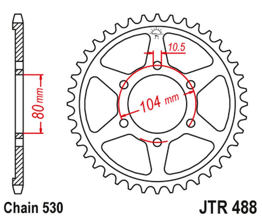 Rear Sprocket 488 39 KAWASAKI KZ 650 SR 77-80, Z 500B3 81, Z 400F 8385 (48839JT) (Chain. 530), JT Sprockets