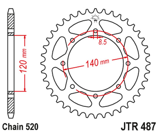Rear Sprocket 491 45 KAWASAKI KLE 500 '97-'05 (-1), KLE 500'06-'07 (+1) (49145JT) (Chain. 520), JT Sprockets