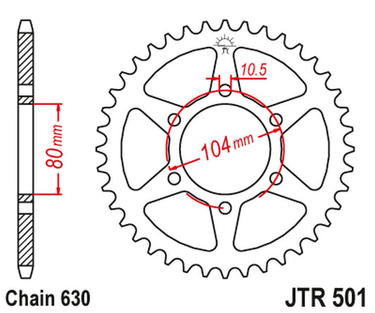 Rear Sprocket 501 40 KAWASAKI GPZ 1100(ZX1100B2) '82 (50140JT) (Chain.630), JT Sprockets