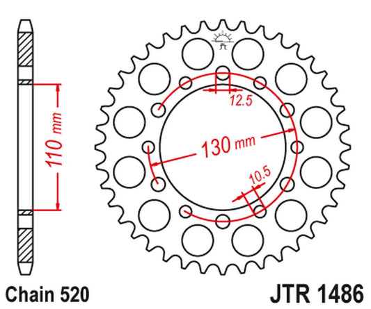 Rear Sprocket 504 42 HONDA TRX 200 '90-97', KAWASAKI EL 250 '88-03' (50442JT) (Chain.520), JT Sprockets