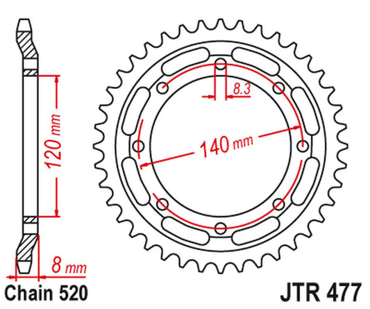 Rear Sprocket 506 43 KAWASAKI KLR 600 '84-90' (50643JT) (Chain.520), JT Sprockets