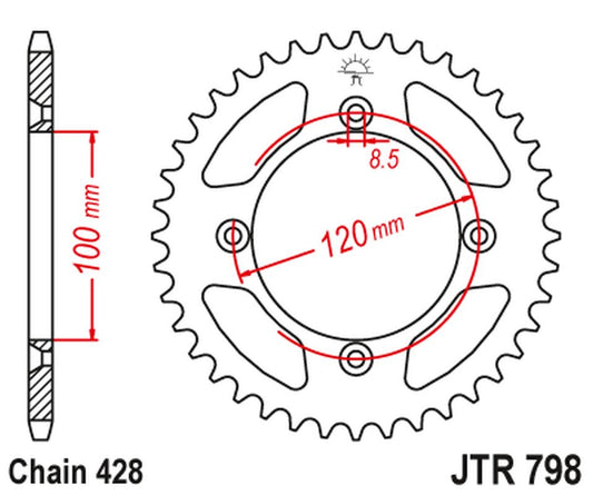 Rear Sprocket 798 50 SUZUKI RM 80 '83-01, YAMAHA YZ 85 '02-24 (79850JT) (Chain. 428), JT Sprockets