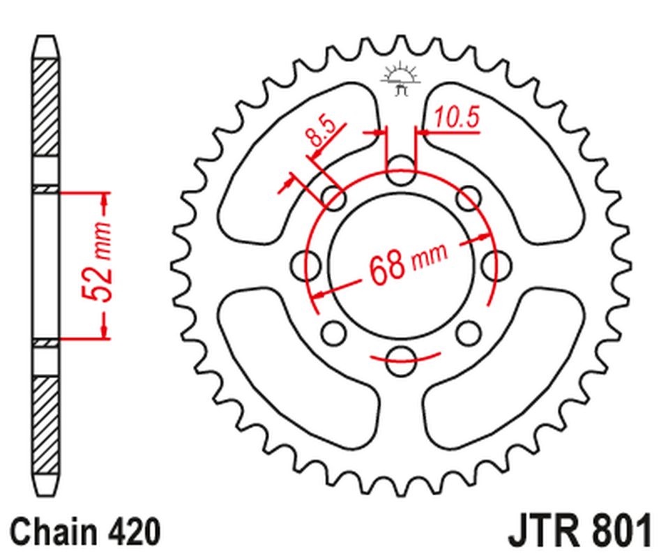 Rear Sprocket 801 38 SUZUKI AP/AC/RV 50, RM 50 '81-82, KAWASAKI KLX 110 '10-20, KZE 115 '13-15, MAX 100, AE/AR 80 '81-82 (80138JT) (Chain. 420), JT Sprockets