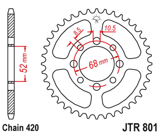 Rear Sprocket 801 50 SUZUKI GT 50 '77-80, ZR 50 '82-, APX 50 '84-89, TS 50 '79-83, TSX 50 '92-96, KAWASAKI AE 50 '82-83, AR 50 '91-98 (80150JT) (Chain. 420), JT Sprockets