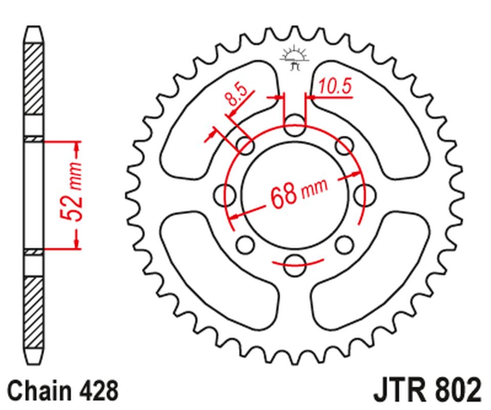 Rear Sprocket 802 49 SUZUKI TS 90 '72, GT 100 '76, RM 80 '80-81, RV 90 '73-77, KAWASAKI KZR 100, KE 100 '80, (80249JT) (Chain. 428), JT Sprockets