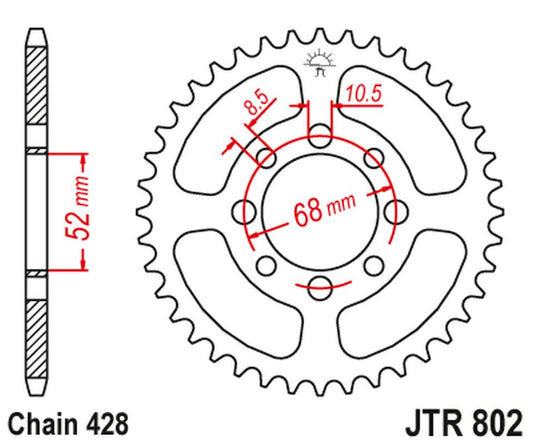 Rear Sprocket 802 49 SUZUKI TS 90 '72, GT 100 '76, RM 80 '80-81, RV 90 '73-77, KAWASAKI KZR 100, KE 100 '80, (80249JT) (Chain. 428), JT Sprockets
