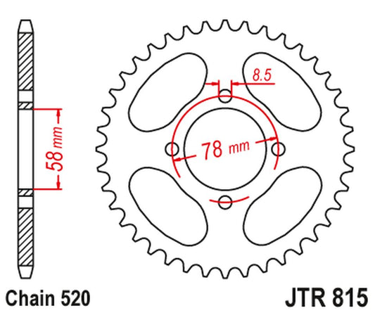 Rear Sprocket 815 38 SUZUKI GT 185 '74-79 (81538JT) (chain.520) , JT Sprockets