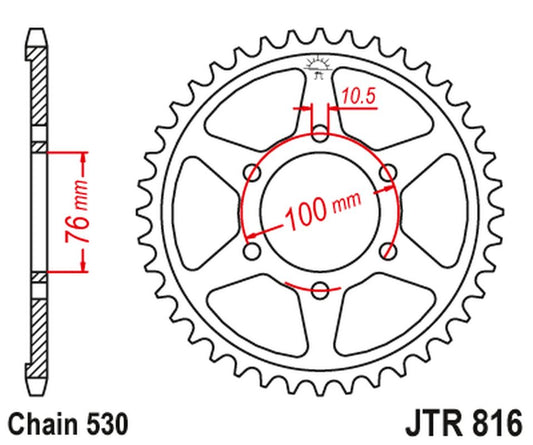 Rear Sprocket 816 52 SUZUKI GSX 1100F '88-96 KONWERSJA (81652JT) (Chain. 530), JT Sprockets