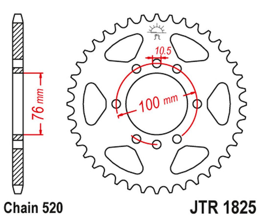 Rear Sprocket 823 42 SUZUKI VL 250 INTRUDER LC '00-04'; LT 250/300 '86-89'; GN 400 '80-82'; LT 500 '88-92',DR 500 '81-83', DR 750 '88' (SR41B) (82342JT) (Chain.520), JT Sprockets