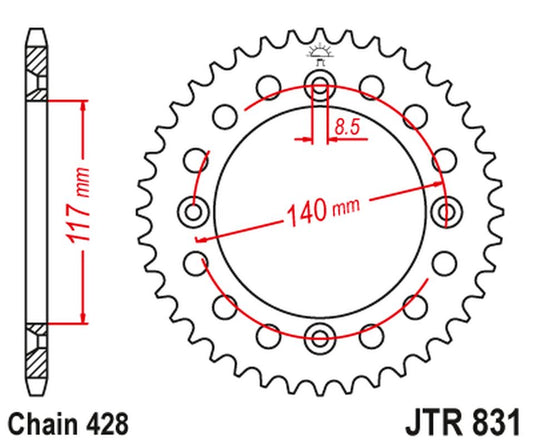 Rear Sprocket 831 46 YAMAHA YZ 80L/S '84, '86-92 (83146JT) (Chain. 428), JT Sprockets