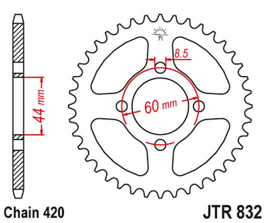 Rear Sprocket 832 50 YAMAHA DT 50/TY 50 '78-81, DT 50R '97-98, DT 50MX '88-, (83250JT) (Chain. 420), JT Sprockets