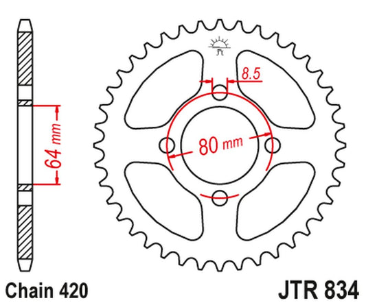 Rear Sprocket 834 39 YAMAHA FS1E '71-76, RX 80 '82, RS 100 '75-79 (83439JT) (Chain. 420), JT Sprockets