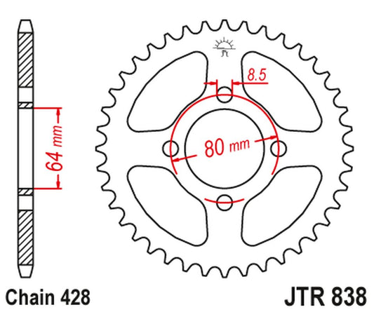 Rear Sprocket 838 37 YAMAHA RS 100 '76-80, RSX/RX 100 '83-94, CRYPTON 105R '97-00 (83837JT) (Chain. 428), JT Sprockets