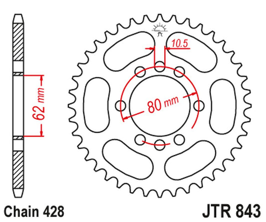 Rear Sprocket 843 54 YAMAHA DT 80LC '85-'94 (+3, )DT 125LC '85-'88 (+1), XT 125 '88-90 (84354JT) (Chain. 428), JT Sprockets