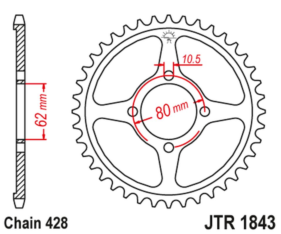 Rear Sprocket 843 54 YAMAHA TT-R 125 '02-21' (84354JT) (Chain.428), JT Sprockets
