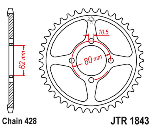 Rear Sprocket 843 54 YAMAHA TT-R 125 '02-21' (84354JT) (Chain.428), JT Sprockets