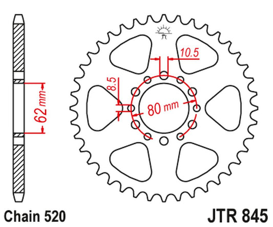 Rear Sprocket 845 45 YAMAHA SR 250 '79-84, XT 250 '80, YD 250 (84545JT) (Chain. 520), JT Sprockets