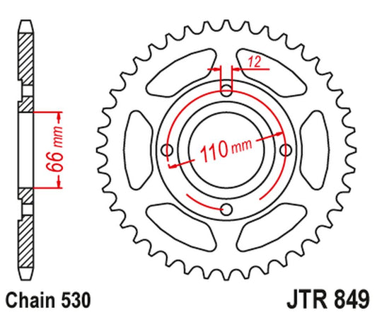 Rear Sprocket 849 38 YAMAHA RD 250 '77-78, RD 400 '76-78 (84938JT) (Chain. 530) , JT Sprockets