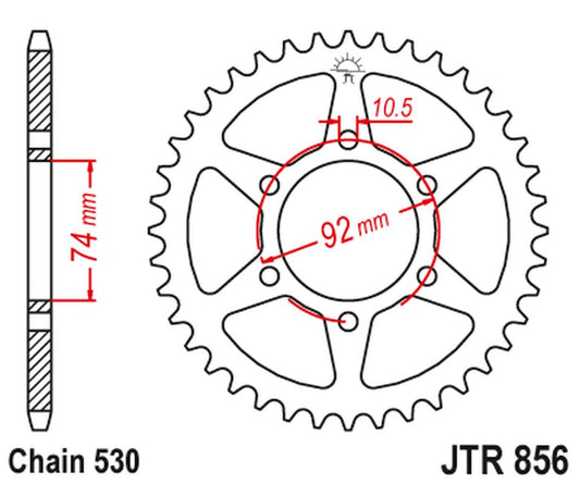Rear Sprocket 852 44 YAMAHA XJ 400 / XJ 550 SECA/MAXIM '81-85 (85244JT) (Chain. 530) , JT Sprockets