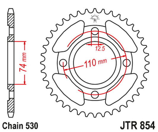 Rear Sprocket 854 43 YAMAHA XS 250 '78-80, XS 500 '76-77 (85443JT) (Chain. 530) , JT Sprockets