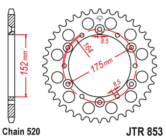 Rear Sprocket 856 41 Aluminium RACELITE YAMAHA YZ/YZF '88-'98 (85641JTA) (Chain. 520) COLOR BLACK, JT Sprockets