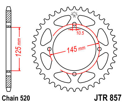 Rear Sprocket 857 45 YAMAHA XT 600E '90-03, XT 660Z TENERE '91-00 (85745JTZBK) (Chain. 520) COLOR BLACK - SEE ALSO 458845JT, JT Sprockets