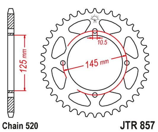 Rear Sprocket 857 47 YAMAHA XV 125 VIRAGO '97-01, XVS 125 DRAG STAR '00-04, TT 600R '04, (85747JT) (Chain. 520) COLOR BLACK, JT Sprockets