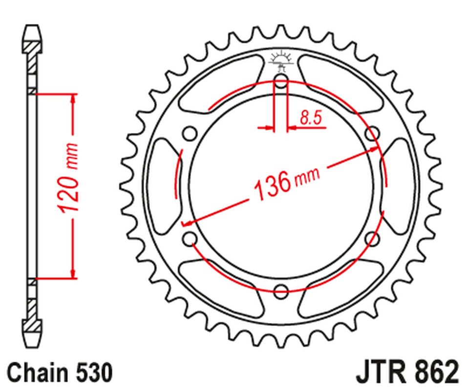 Rear Sprocket 864 46 YAMAHA FZ 600 '86-88 (STD.46) XJ 600 '86-88, YX 600 RADIAN '88-90 (STD.+1) (86246JT) (Chain. 530), JT Sprockets