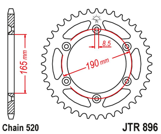 Rear Sprocket 896 45 KTM 600 LC4 ENDURO (88-89) (89645JT) (Chain. 520), JT Sprockets