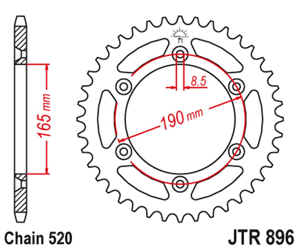 Rear Sprocket 896 52 KTM 125 MX '90, 250 MX '83-87, 500 MX '85-87, 350 ENDURO '84-87, 600 LC4 MX '89 (89652JT) (Chain. 520), JT Sprockets