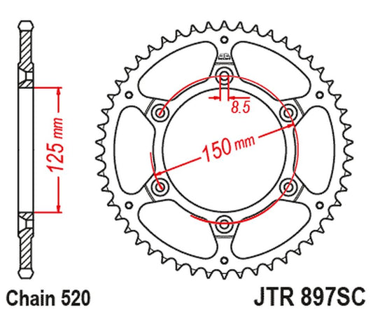 Rear Sprocket 899 42 KTM EXC/SX/EXC-F 200/250/300/400/450/530 ULTRALITE Self-cleaning (89942JT) (Chain. 520), JT Sprockets